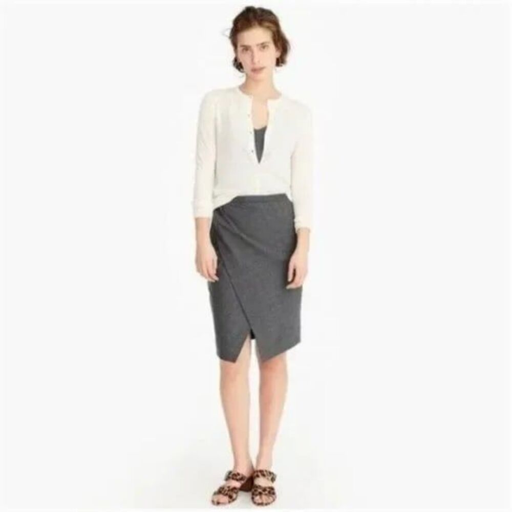 J. Crew 365 Grey Asymmetrical Silt Everyday Wool Blend Back Zip Pencil Skirt 6